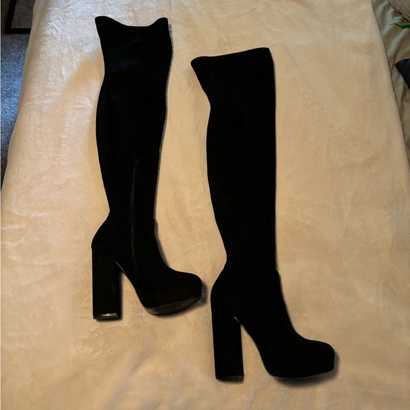 Steve Madden Sofia Black Over the Knee Faux Suede Stretch Boot - Picture 1 of 12